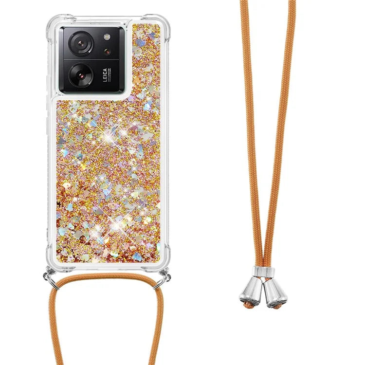 YB Quicksand Series-4 for Xiaomi 13T / 13T Pro / Redmi K60 Ultra Case Waterfall TPU Phone Cover with Lanyard