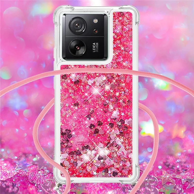 YB Quicksand Series-4 for Xiaomi 13T / 13T Pro / Redmi K60 Ultra Case Waterfall TPU Phone Cover with Lanyard