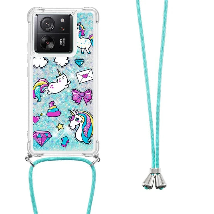 YB Quicksand Series-5 for Xiaomi 13T / 13T Pro / Redmi K60 Ultra Case Floating Pattern Phone Cover with Lanyard