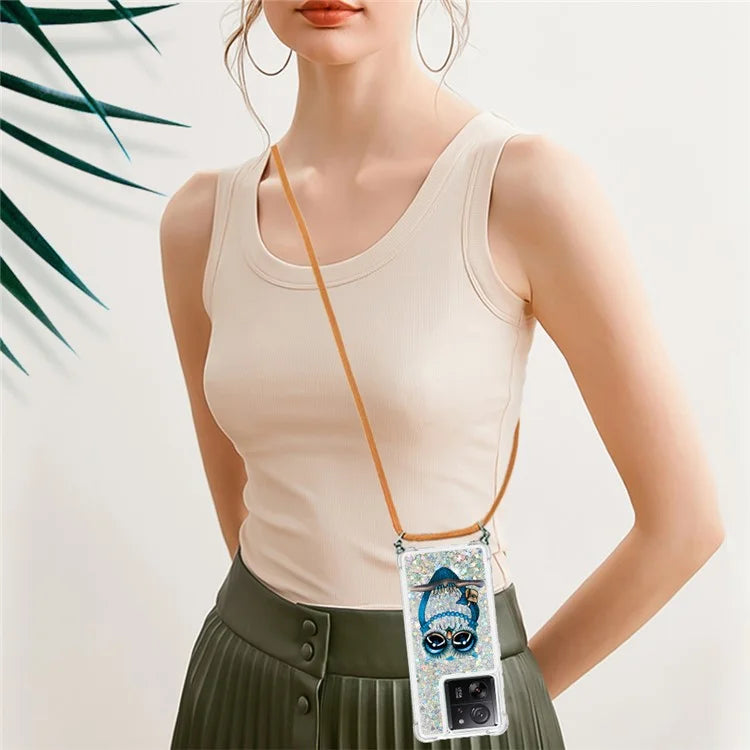 YB Quicksand Series-5 for Xiaomi 13T / 13T Pro / Redmi K60 Ultra Case Floating Pattern Phone Cover with Lanyard