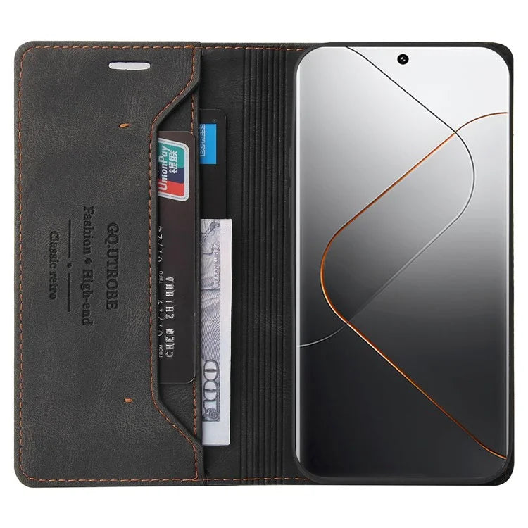 GQ.UTROBE 008 Series For Xiaomi 14 Pro Case Folio Flip Cell Phone Leather Cover