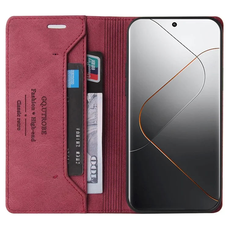 GQ.UTROBE 008 Series For Xiaomi 14 Pro Case Folio Flip Cell Phone Leather Cover