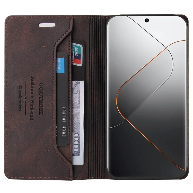 GQ.UTROBE 008 Series For Xiaomi 14 Pro Case Folio Flip Cell Phone Leather Cover