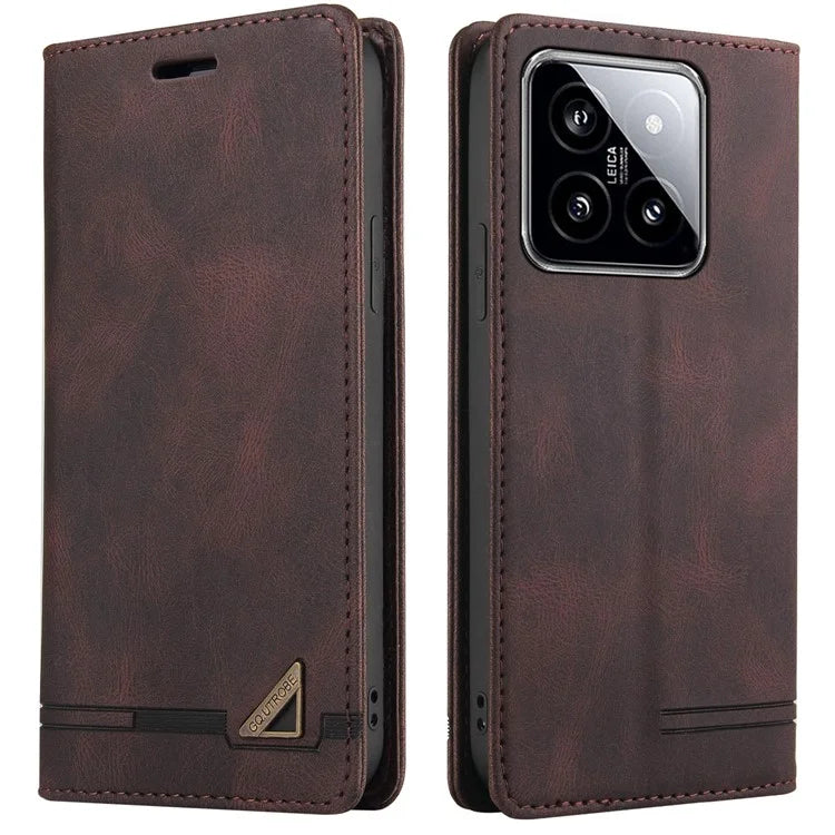 GQ.UTROBE 008 Series For Xiaomi 14 Case RFID Blocking PU Leather + TPU Flip Cover
