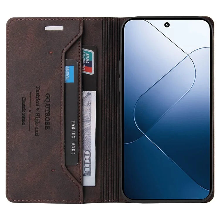GQ.UTROBE 008 Series For Xiaomi 14 Case RFID Blocking PU Leather + TPU Flip Cover