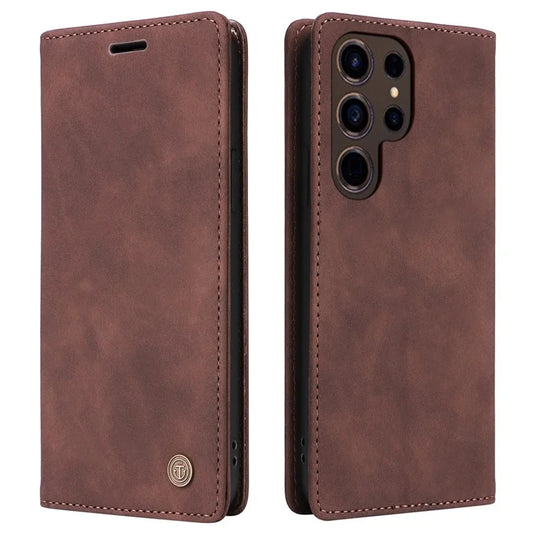 006 Series For Samsung Galaxy S24 Ultra Case PU Leather Folding Stand Cover with Suction Cups Closure