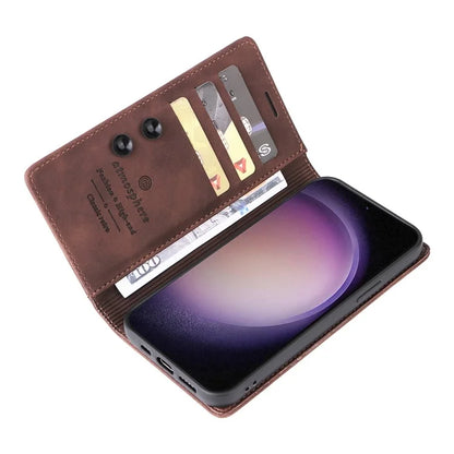 006 Series For Samsung Galaxy S24 Ultra Case PU Leather Folding Stand Cover with Suction Cups Closure