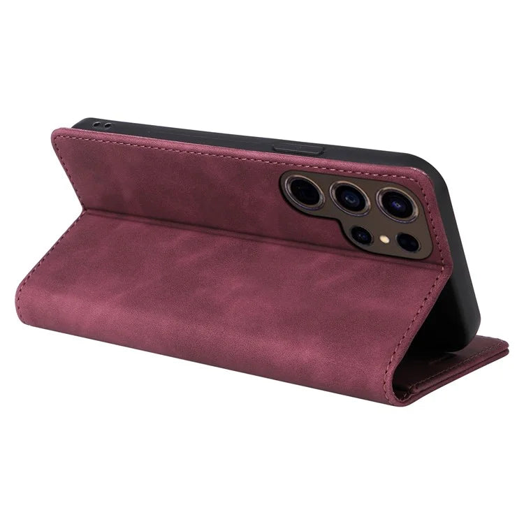 006 Series For Samsung Galaxy S24 Ultra Case PU Leather Folding Stand Cover with Suction Cups Closure
