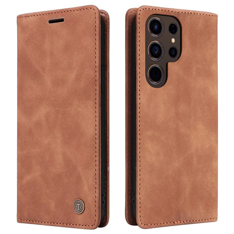 006 Series For Samsung Galaxy S24 Ultra Case PU Leather Folding Stand Cover with Suction Cups Closure
