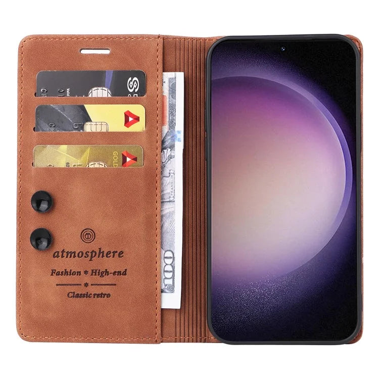 006 Series For Samsung Galaxy S24 Ultra Case PU Leather Folding Stand Cover with Suction Cups Closure