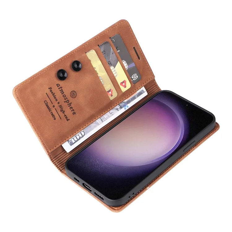 006 Series For Samsung Galaxy S24 Ultra Case PU Leather Folding Stand Cover with Suction Cups Closure