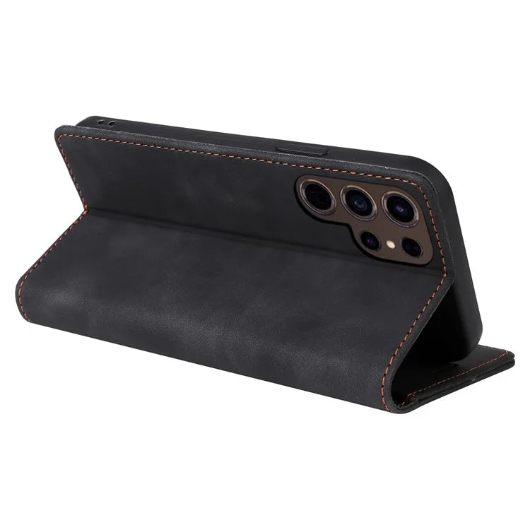 006 Series For Samsung Galaxy S24 Ultra Case PU Leather Folding Stand Cover with Suction Cups Closure