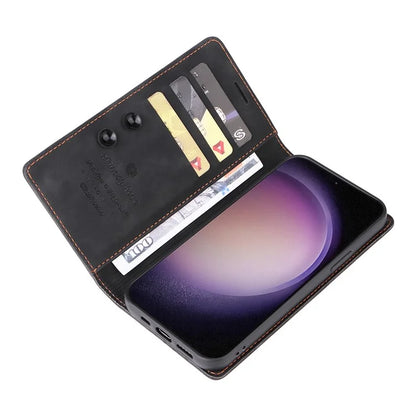 006 Series For Samsung Galaxy S24 Ultra Case PU Leather Folding Stand Cover with Suction Cups Closure