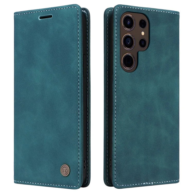 006 Series For Samsung Galaxy S24 Ultra Case PU Leather Folding Stand Cover with Suction Cups Closure