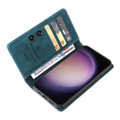 006 Series For Samsung Galaxy S24 Ultra Case PU Leather Folding Stand Cover with Suction Cups Closure