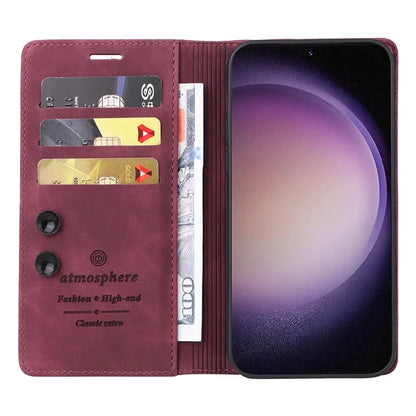 006 Series For Samsung Galaxy S24+ Case Phone Wallet PU Leather Cover with Suction Cups Closure