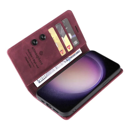 006 Series For Samsung Galaxy S24+ Case Phone Wallet PU Leather Cover with Suction Cups Closure
