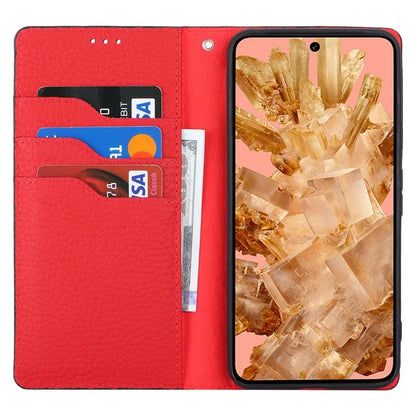 For Google Pixel 8 Case Litchi Texture Anti-scratch Genuine Cow Leather Phone Cover with Strap