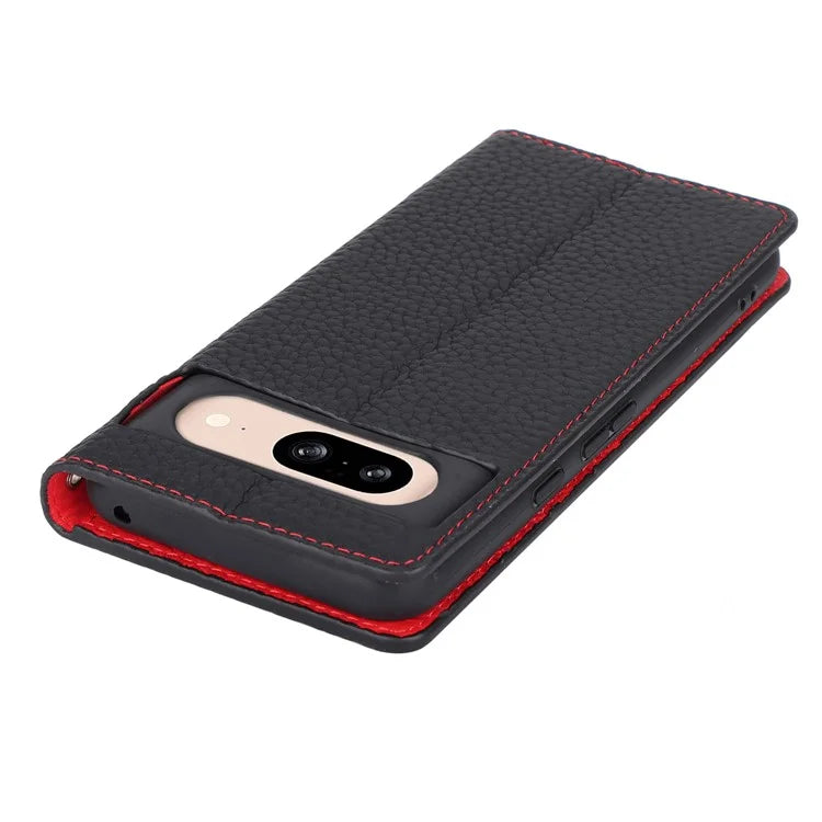 For Google Pixel 8 Case Litchi Texture Anti-scratch Genuine Cow Leather Phone Cover with Strap