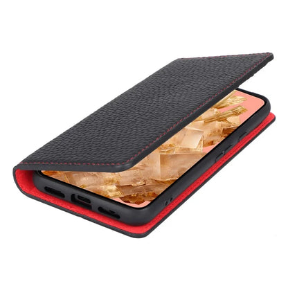 For Google Pixel 8 Case Litchi Texture Anti-scratch Genuine Cow Leather Phone Cover with Strap