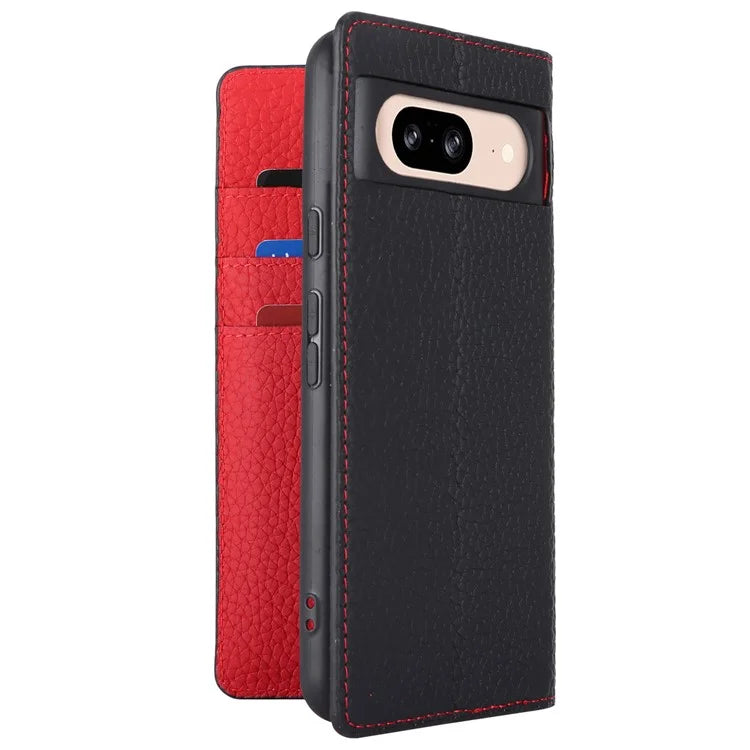 For Google Pixel 8 Case Litchi Texture Anti-scratch Genuine Cow Leather Phone Cover with Strap