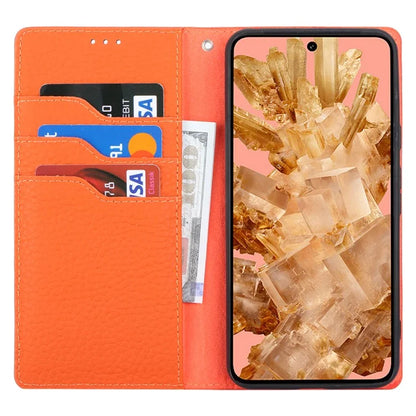For Google Pixel 8 Case Litchi Texture Anti-scratch Genuine Cow Leather Phone Cover with Strap