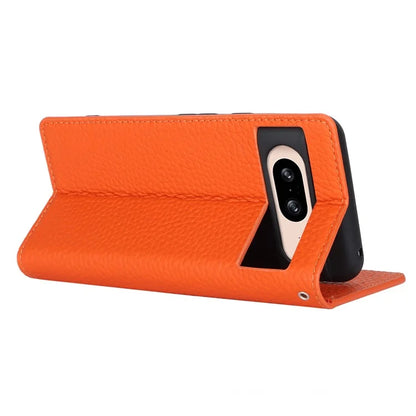 For Google Pixel 8 Case Litchi Texture Anti-scratch Genuine Cow Leather Phone Cover with Strap