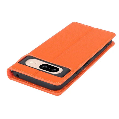For Google Pixel 8 Case Litchi Texture Anti-scratch Genuine Cow Leather Phone Cover with Strap