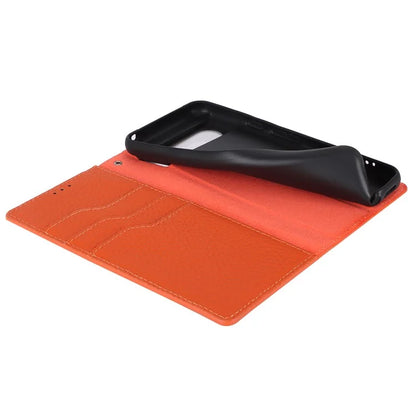 For Google Pixel 8 Case Litchi Texture Anti-scratch Genuine Cow Leather Phone Cover with Strap