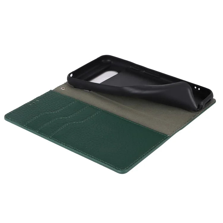 For Google Pixel 8 Case Litchi Texture Anti-scratch Genuine Cow Leather Phone Cover with Strap