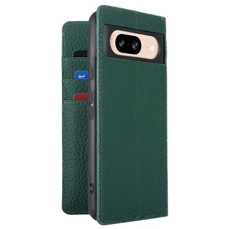 For Google Pixel 8 Case Litchi Texture Anti-scratch Genuine Cow Leather Phone Cover with Strap