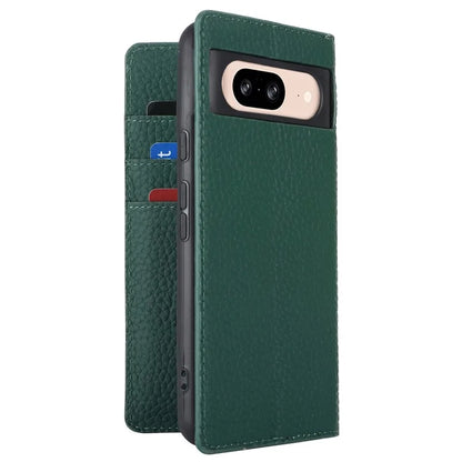For Google Pixel 8 Case Litchi Texture Anti-scratch Genuine Cow Leather Phone Cover with Strap