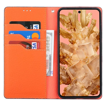 For Google Pixel 8 Case Litchi Texture Anti-scratch Genuine Cow Leather Phone Cover with Strap
