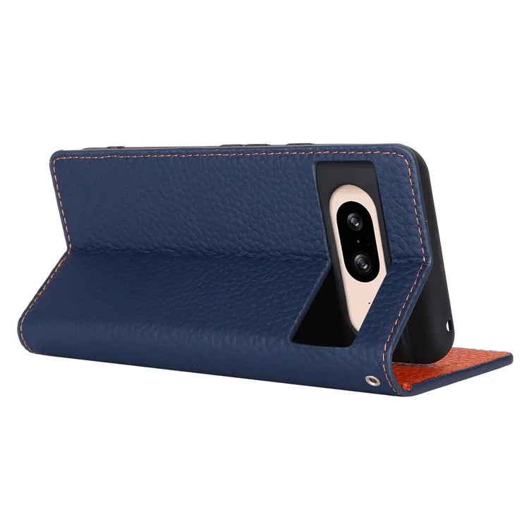 For Google Pixel 8 Case Litchi Texture Anti-scratch Genuine Cow Leather Phone Cover with Strap
