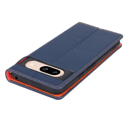For Google Pixel 8 Case Litchi Texture Anti-scratch Genuine Cow Leather Phone Cover with Strap