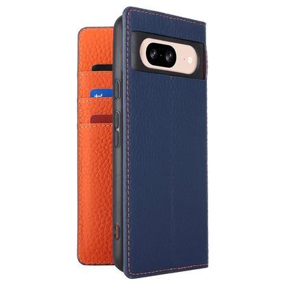 For Google Pixel 8 Case Litchi Texture Anti-scratch Genuine Cow Leather Phone Cover with Strap
