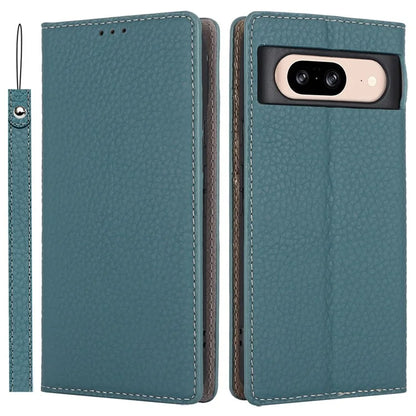 For Google Pixel 8 Case Litchi Texture Anti-scratch Genuine Cow Leather Phone Cover with Strap