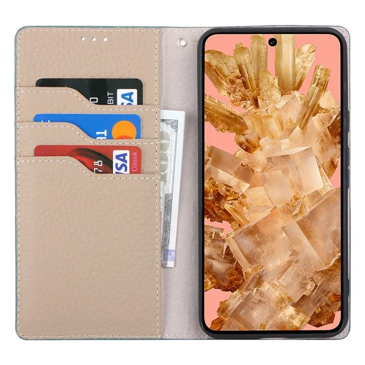 For Google Pixel 8 Case Litchi Texture Anti-scratch Genuine Cow Leather Phone Cover with Strap