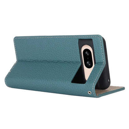 For Google Pixel 8 Case Litchi Texture Anti-scratch Genuine Cow Leather Phone Cover with Strap