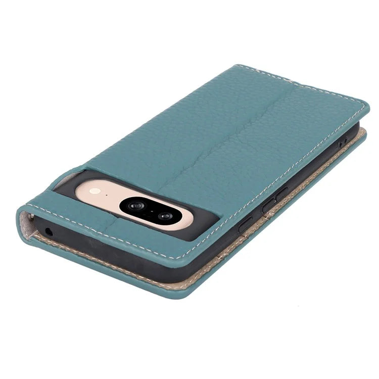 For Google Pixel 8 Case Litchi Texture Anti-scratch Genuine Cow Leather Phone Cover with Strap