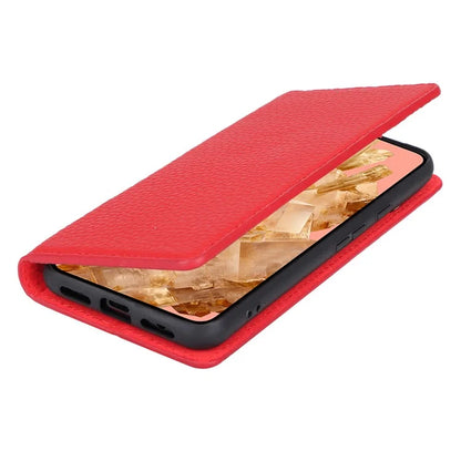 For Google Pixel 8 Case Litchi Texture Anti-scratch Genuine Cow Leather Phone Cover with Strap