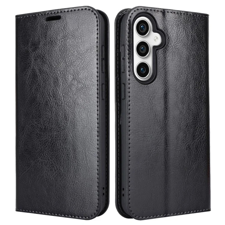 For Samsung Galaxy S23 FE Case Crazy Horse Texture Genuine Split Leather Phone Cover with Stand and Wallet