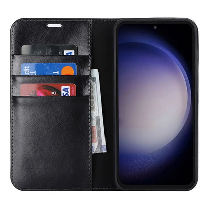 For Samsung Galaxy S23 FE Case Crazy Horse Texture Genuine Split Leather Phone Cover with Stand and Wallet