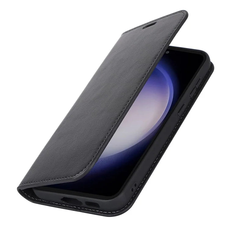 For Samsung Galaxy S23 FE Case Crazy Horse Texture Genuine Split Leather Phone Cover with Stand and Wallet