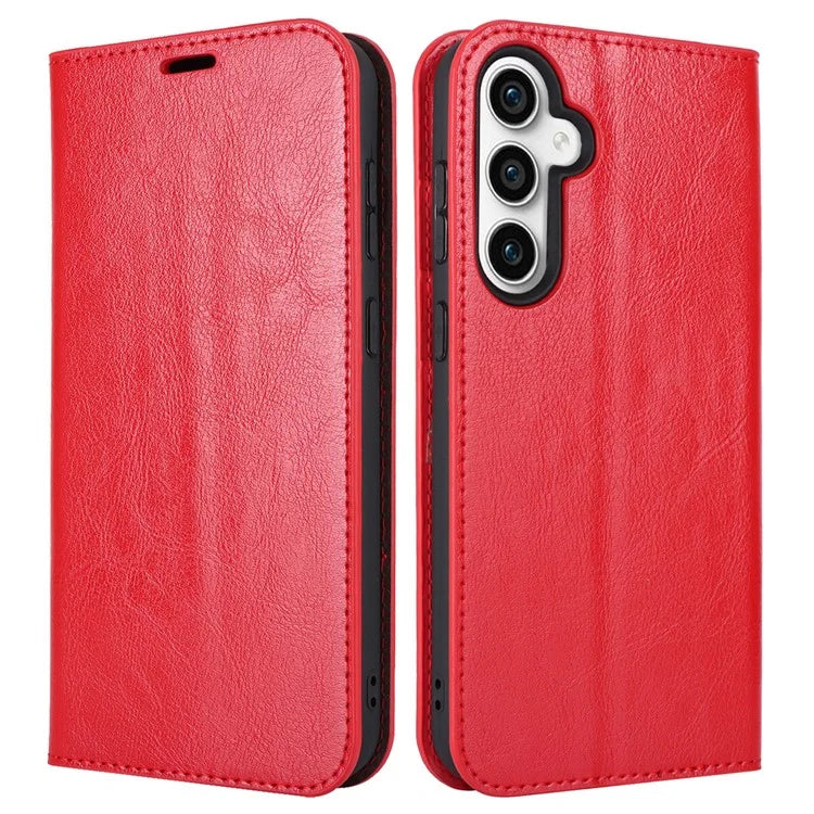 For Samsung Galaxy S23 FE Case Crazy Horse Texture Genuine Split Leather Phone Cover with Stand and Wallet