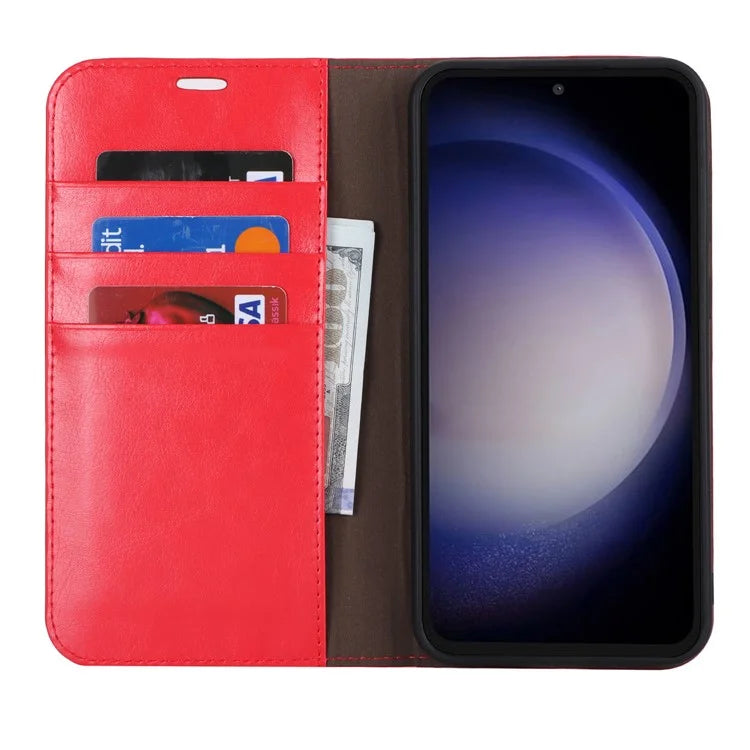 For Samsung Galaxy S23 FE Case Crazy Horse Texture Genuine Split Leather Phone Cover with Stand and Wallet