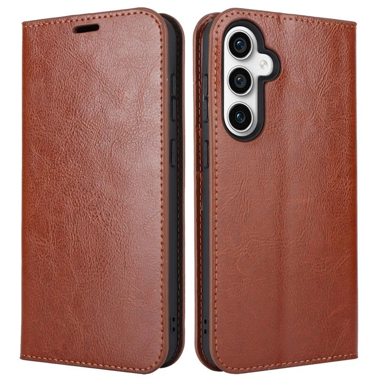 For Samsung Galaxy S23 FE Case Crazy Horse Texture Genuine Split Leather Phone Cover with Stand and Wallet