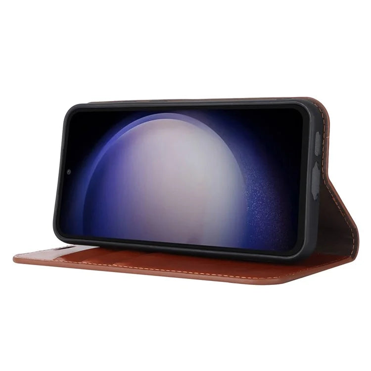 For Samsung Galaxy S23 FE Case Crazy Horse Texture Genuine Split Leather Phone Cover with Stand and Wallet
