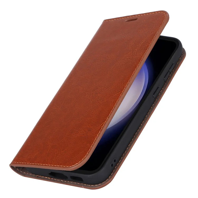 For Samsung Galaxy S23 FE Case Crazy Horse Texture Genuine Split Leather Phone Cover with Stand and Wallet