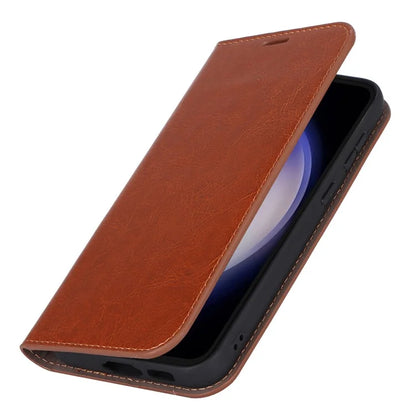 For Samsung Galaxy S23 FE Case Crazy Horse Texture Genuine Split Leather Phone Cover with Stand and Wallet